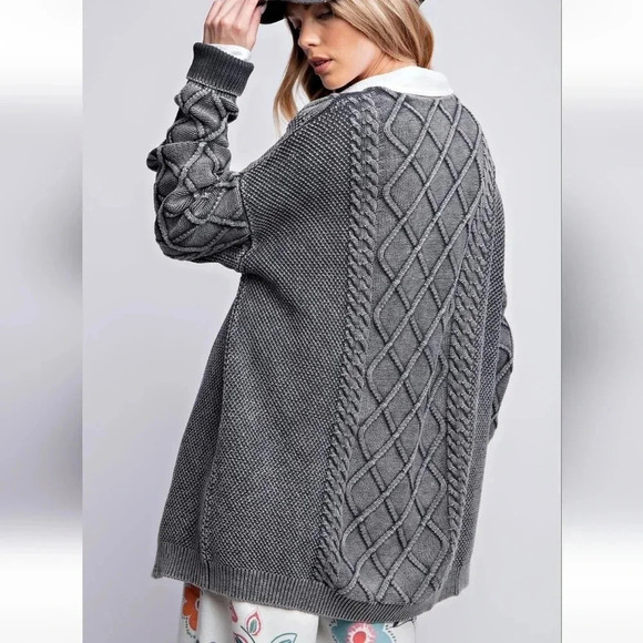 New! Easel Cable Knitted Sweater Cardigan Ash M - Picture 4 of 5